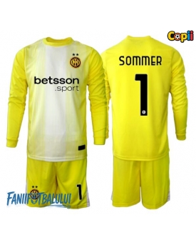 Inter Milan Yann Sommer #1 Portarii Echipament de Fotbal Replică 2025-26 Copii Deplasare Mâneci Lungi (+ Șorturi)